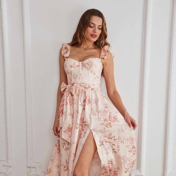 [NWT] V. Chapman Vera Midi Dress - Peach Tapestry - Picture 2 of 6